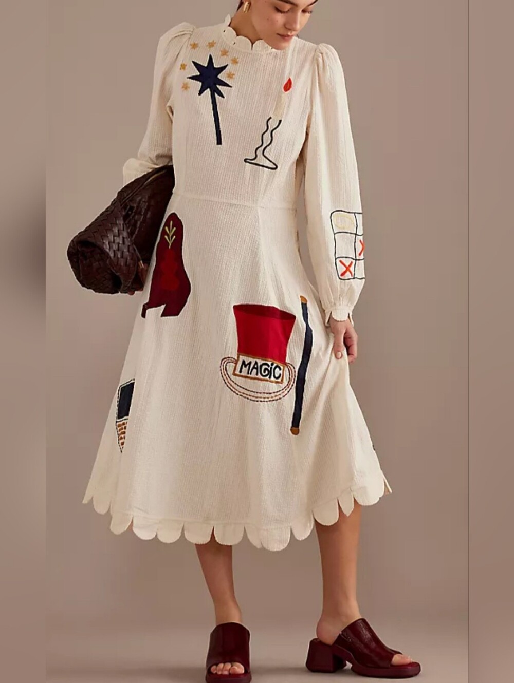 Stella Nova Whimsical Circus and Magic themed Hand Embroidered Midi Dress size S